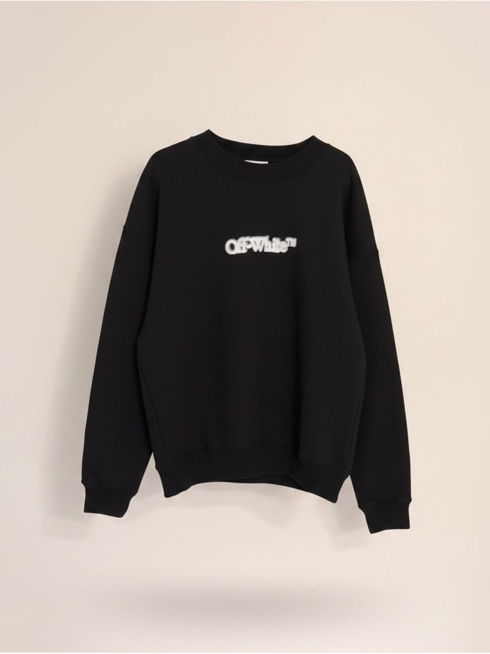 Off-White Black Crewneck Sweater with White Text Logo